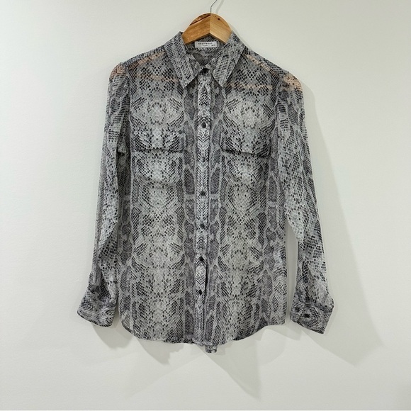 EQUIPMENT sheer snake print collared button down shirt grey white XS - Picture 2 of 8